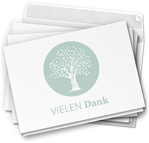 10 Dankeskarten mit Umschlag - Motiv Baum schlicht edel - moderne Klappkarten Danksagungen, Danke sagen, bedanken, Dankeschön Karten