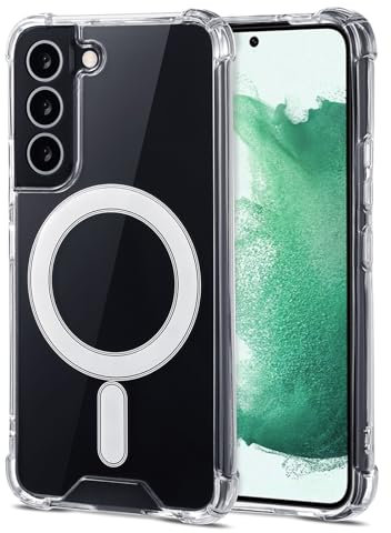 JProtect für Samsung Galaxy S22 Hülle für Magsafe (TOP Schutz & Magnetkraft) Magnetische Handyhülle Transparent für Samsung S22 - Hülle Magnet für MagSafe Zubehör Case Stoßfest