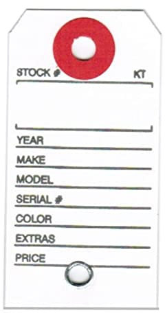 Paper Key Tag for Car with Hang Ring, 1-3/8 x 2-3/4, Printed in Black on White Stock, Fiber Reinforced Key Ring Hole - Box of 1,000