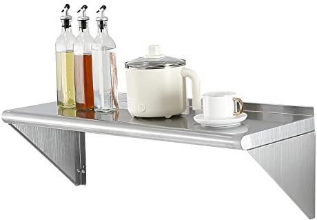 VEVOR Estante de Pared de Acero Inoxidable 915x305x63 mm Estante Flotante con Soporte Triangular Carga Máxima de 113 kg Estantería de Pared para Libros Portarretratos Plantas Oficina Baño Cocina
