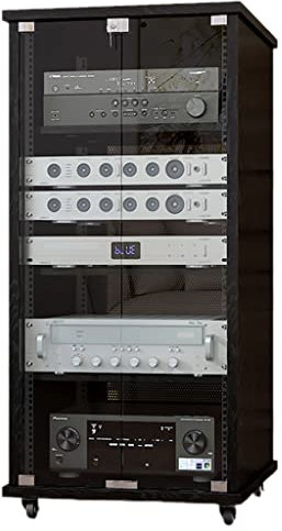 GUINJO 4 Shelf Audio Rack, Media Stand and Components Cabinet, Mobile Enclosed Audio Tower with Adjustable Shelves, Tempered Glass Doors, Cable Management (Color : Black, Size : 56 * 60 * 122cm)