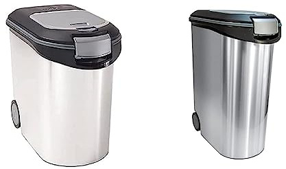 Curver Futter-Container 12kg I 35L, schwarz/Silber, 49,3 x 27,8 x 42,5 cm & Futter-Container 20kg I 54L Metal, schwarz/Silber, 49,3 x 27,8 x 60,5 cm, 1 Stück (1er Pack)