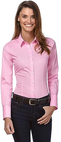 Vincenzo Boretti Camicia-Blusa Donna Elegante, Taglio Aderente/Slim-Fit, Elastica-Stretch, Collo Classico, Manica-Lunga, in Tinta Unita - Easy Iron, Facile da Stirare Fucsia Scuro 40