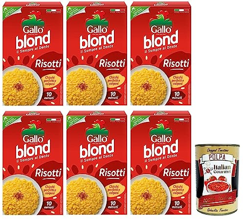 Italian Gourmet Riso Blond Risotti riso italiano, 6 x 1kg, 10 Min | Chicchi selezionati, cremige Körnung, tenuta in cottura, perfekt für, Gesamtnettogewicht 6 kg + Kostenlos Polpa 400g