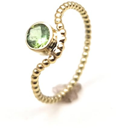 Grüner Turmalin Perldesign Ring, Gr.56 (18), aus 585er Gelbgold, verspielt, zart, fein, leicht, stabil, Unikat, Handarbeit