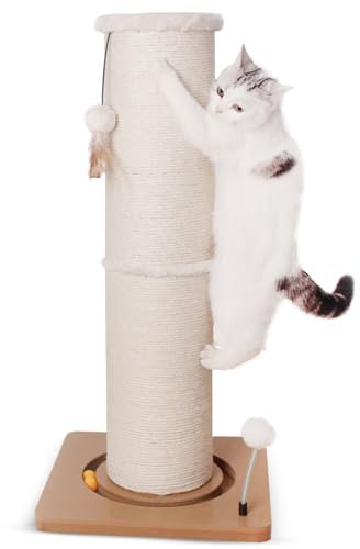 CanadianCat Company | Kratzstamm für Katzen - Carla - mit Spielzeug | interaktives Katzenspielzeug selbstbeschäftigung | mit 82cm-hoher Kratzsäule Ø20cm | ca. 40 x 40 x 86 cm