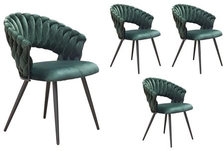 LC Home Esszimmerstuhl »Nancy« Flechtoptik Samt Akzent Stuhl Landscape Armlehnstuhl Weavy Lounge Stuhl Designerstuhl (Grün, 4er Set)