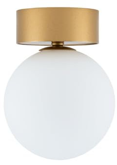 Licht-Erlebnisse Deckenlampe Kugelschirm klein Ø 12 cm H: 15,5 cm blendarm in Gold matt Weiß G9 Glas Metall Retro Design Deckenleuchte Badezimmer Flur Wohnzimmer