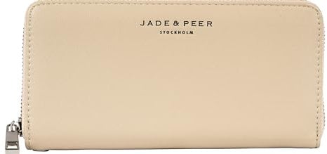 Jade & Peer Geldbörse Damen Creme Portmonee aus Kunstleder, Groß Portemonnaie Damen mit Reißverschluss und vielen Fächern
