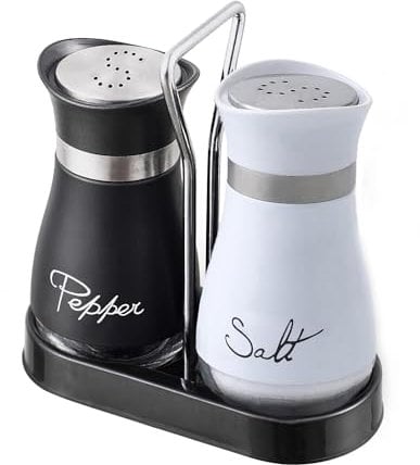 Sale e Pepe Set in Vetro, Saliera e Pepiera, Barattolo Sale Grosso e Fino, Porta Sale Grosso e Fino per in Cucina, BBQ, Lavabili in Lavastoviglie (Bianco e Nero)