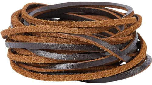 GORGECRAFT 5m x 3mm Genuine Leather Rope Flat Leather Cord 2mm Thick Cowhide Strings Braiding Thread for Bracelets Necklace Jewelry Making Keychains Boot Lace Workshop DIY Crafts, Saddle Brown