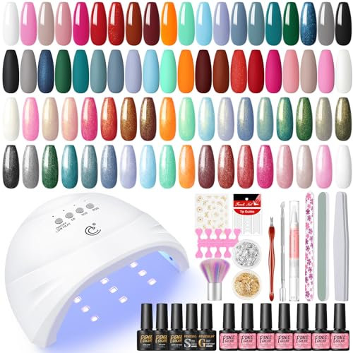 PEACECOLOR 38PCS Kit Semipermanente Unghie con Lampada 20 Colori Smalto Gel Unghie U V Kit Unghie Gel Completo Grigio Rosso Verde