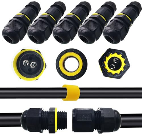 Muffola Elettrica, Dujelixa Connettore IP68 per Prolunga Cavo, 5 pezzi Scatola Giunzione Cavi Elettric Impermeabile 2poli Giunzione Cavi Elettrici, morsetti elettrici esterno cavo applicabile Ø3mm-8mm