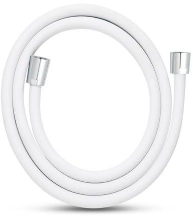 OFFO Flexible de Douche 1.6 m, Avec Protection Anti-torsion, Flexible Douche en PVC, Tuyau Douche haute Pression de Rechange, Pour Robinetterie de Salle de Bain, Blanc