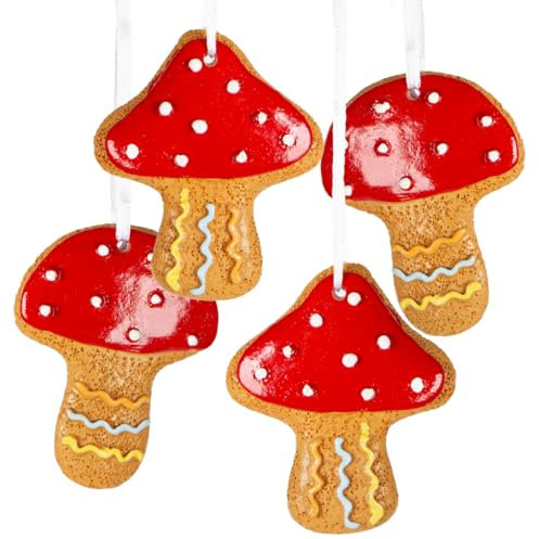 Logbuch-Verlag 4 Pilze zum Aufhängen Fliegenpilz Weihnachtsanhänger Herbst Weihnachten Dekoration rot braun 7 cm