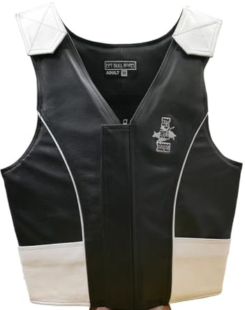 EPT Bull Riding Vest, Black & White Leather, Child Youth X-Large