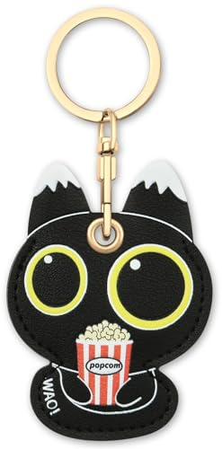 AXFEE Airtag Porte Clé, Mignon PU Étuis pour Apple AirTag | Portable Key Finder pour Clés Enfants Animaux de Compagnie, [ Porte-Clés Contrôle d'Accès] (Airtag non inclus) (Chat Noir)