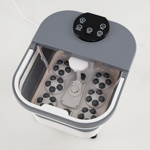 RELAX4LIFE Bain de Pied Massant Chauffant, Bain de Pied Pliable avec Température Réglable 35 à 48℃, 30 Boules de Massage, Thalasso Pied avec Douche & Minuterie, Spa Shiatsu pour Pieds