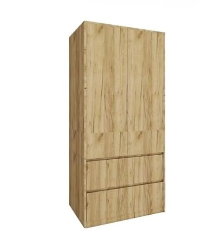 BDW - Armoire Chambre 2 Portes avec 2 Tiroirs Spacieux - Meuble de Rangement - Garde Robe - Armoire de Rangement pour Chambre à Coucher, Salon, Entrée - 181x90x51 cm - Chêne Artisanal