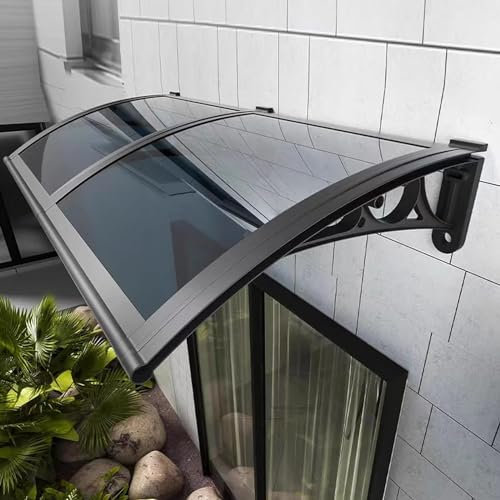 Modern Grey Polycarbonate Front Door Canopy Awning for Patio Porch Sun Shelter Outdoor Window Rain Shelter Cover UV Rain Snow Protection Garden Awning (24x28)