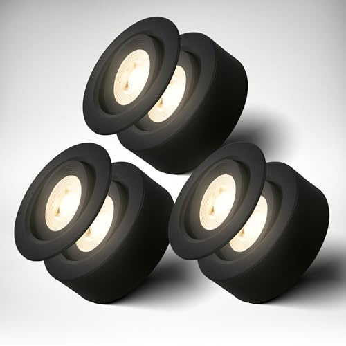 B.K.Licht - 3er Set 2 in 1 LED Aufbauspots und Einbaustrahler schwenkbar, warmweißes Licht, flach, Deckenspots, LED Spots 230V, Einbauleuchten, Einbauspots, 68mm Lochmass, 93x30mm (DxH), Schwarz