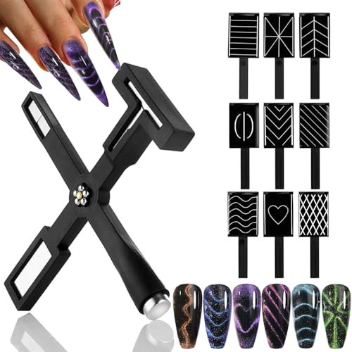 GZMAYUEN 10Pcs Cat Eye Gel Nagellack Werkzeuge Set-Cat Eye Magnet für Nägel Magnetischer Nagellack, 5 in 1 Multifunktions-Nagelmagnet 9Pcs Streifen Magnet Platten Magnet Pen für 3D Nail Art Nagelsalon