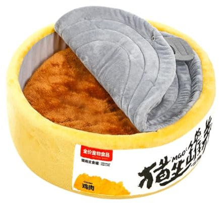 FewNvWa Can Shaped Cat Bed Round Private Autumn Winter Ramen Bowl Cat Bed with Cover