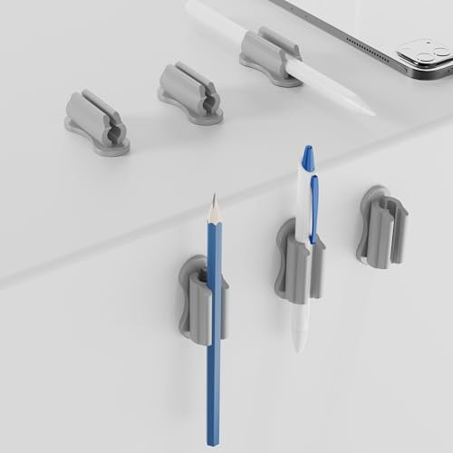 TABKSOLA 6 Stück stifthalter selbstklebend, Silikon Pen Holder Clip Selbstklebend Stifthalter für Schreibtisch Kühlschrank Whiteboard Board Löschen Bulletin Board(Grau)