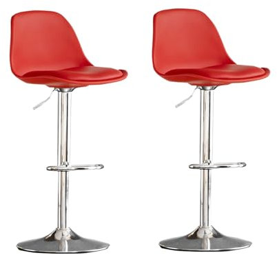Juego de 2 taburetes de bar giratorios ajustables y modernos con respaldo, sillas de piel sintética para isla de cocina, color rojo