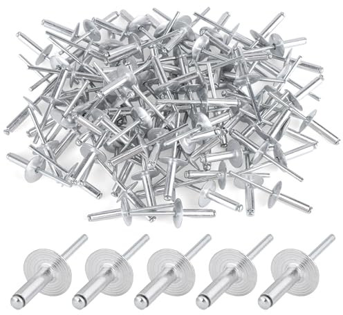 Lot de 100 rivets aveugles en aluminium, avec grande tête, bride pop, 4,8 x 20 mm (tête de 16 mm), rivets argentés, pour véhicules automobiles, meubles, équipements mécaniques
