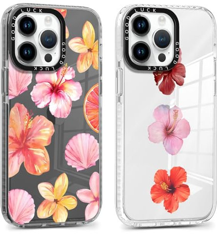 Saqmkil 2 Stück Hülle für iPhone 15 Pro 6,1'', Aesthetic Hibiskus Blumen Muster Design Mädchen Frauen Handyhülle, Transparent Weich Silikon Süßes Blume Motiv Stoßfest Schutzhülle für iPhone 15 Pro