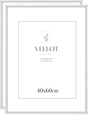 Veelot® 2x Bilderrahmen 40x60cm | Metall Aluminium,Silber mat | Passepartout 30x40cm,Picture Frame 40x60 Bilderrahmen mit bruchsicherem Acrylglas | Nur zur Wandmontage