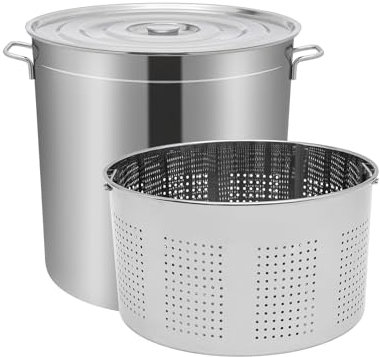 Pentola da 100 l, con coperchio e cesto, in acciaio inox ispessito, con cesto, grande capacità, per feste di famiglia e commerciali