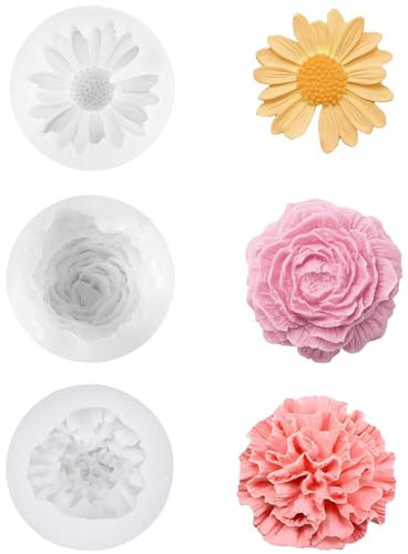 3 Stück Kerzen Silikonformen Rosen Nelke Daisies Silikonformen Gießformen DIY Kerzenformen zum Gießen Blumen 3D