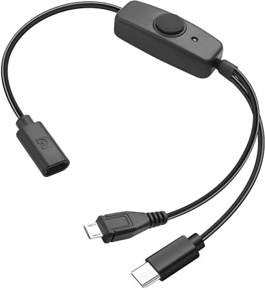 JSADZKJ USB C Splitter Power Cable With Switch 5V 2A Type C to USB C & Micro USB Power Cord 1 in 2 Out USB Type C Power Charging Cable for Low Power Devices 11.8in(USB C&Micro USB)