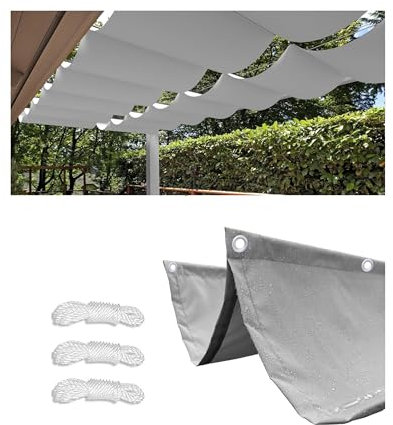 Retráctil Ondulada Toldo Vela 3x3m Toldos Exterior Terraza Impermeable Rectangular Toldo Vela de Sombra con Ojales y Cuerdas 95% Protección UV para Exterior Patio jardín Gris Claro