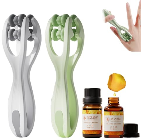 2 Stück Handmassagegerät,Finger Flow,Hand-Und Fingermassagegerät,Finger Arthrose Massage,Fingerroller-Massagegerät,Mit 2 Handmassageölen,Doppelte Wirkung Der Massagepflege,Entspannt die Finger