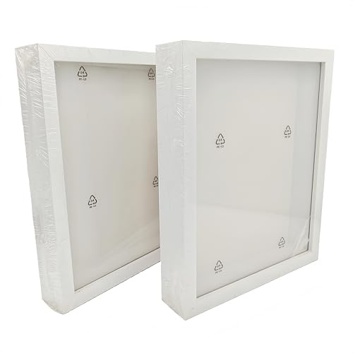 Shadow Box Bilderrahmen mit HD transparenter PET-Platte - Hohler Holz-Bilderrahmen für Blumenpressen, Muschel-Displaybox, Gedenkschattenbox. (Weiß, 21,8 x 26,9 cm, 2 Stück)