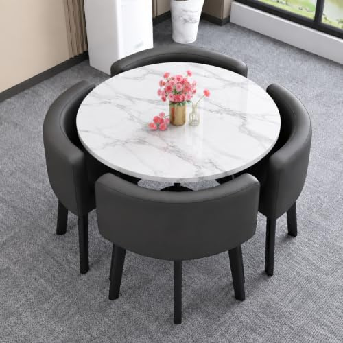 AMZSEW Kitchen Dining Table and Chairs Set for 4 - Modern Dining Table | Save Space Modern 5 Pieces Dining Room Sets Back Velvet Chair,Metal Legs, for Dining Room and Apartment