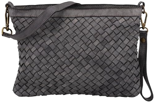 SH Leder Vintage Geflochtene Umhängetasche, Echtleder Clutch, Handtasche mit Reißverschluss, Mittelgroß, 28x20cm Selina G752