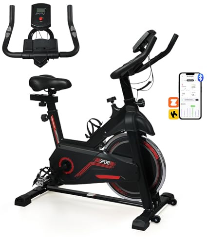 Centra Exercise Bike with Power Display, 6kg Flywheel Indoor Cycling Bike for Home, Stationary Bike with LCD Monitor & Pulse Sensor, Adjustable Seat, 150kg Capacity, Tablet Holder