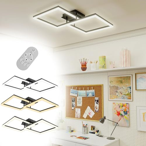 UISEBRT Deckenlampe LED Deckenleuchte mit Fernbedienung, 60W Dimmbar 2800-6500K Schlafzimmerlampe,Modern Design Eckig Deckenbeleuchtung IP44 Energiesparend für Schlafzimmer Küche Büro Wohnzimmer