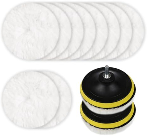 12 Pcs 3 Inch Car Polishing Pads for Drill, Wool Buffing Waxing Discs Kit with Backing Pad and M10 Drill Bit Adapter, Car Buffer Polisher Wheel Pads for Car Detailing Sanding Polishing