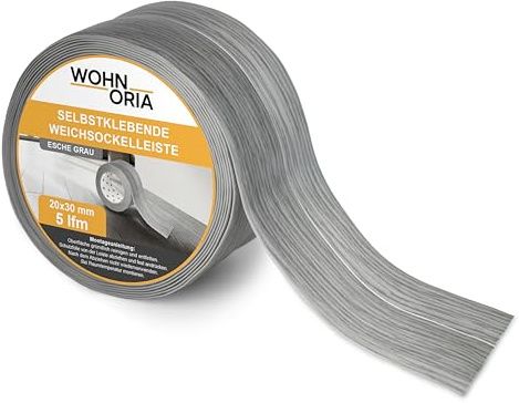 Wohnoria 5 m Weichsockelleiste 30 x 20 mm Esche Grau Sockelleisten Knickleiste Winkel selbstklebend