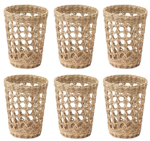 6 pezzi portabicchieri intrecciati, manicotti per tazze in rattan intrecciato, manicotti per vasi in vetro rattan per bottiglie di vetro, bicchieri di plastica, tazze, tavolo da