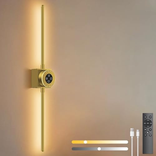 Akku Wandlampe Innen Gold Touch Fernbedienung Dimmbar für Wohnzimmer | Abnehmbar USB Aufladbare 6000 mAh 78.5CM Lang LED Wandleuchte Einstellbare Helligkeit Farbtemperatur Timer für Schlafzimmer