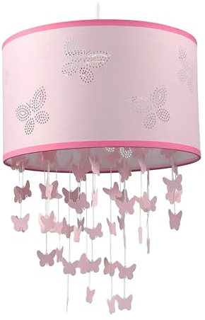 Relaxdays Hängelampe Kinderzimmer, Schmetterlinge, E27, rosa | Lampenschirm & Mobile, HxD: 150 x 30 cm, Pendelleuchte