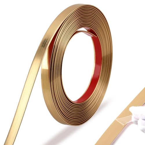 Trimold Brushed Gold Molding Trim Peel and Stick, Flexible Mirror Border Design, Wall Ceiling Floor Cabinet Tile Edge Moulding, 5m x 0.66cm