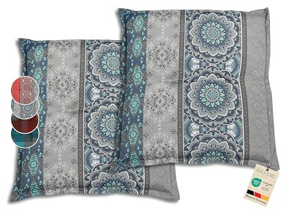 GO-DE Textil Bequeme und attraktive Polsterauflagen für Gartenhocker (2er-Set, Ornamentstreifen blau, Hocker)