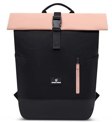 Johnny Urban Rolltop Rucksack Damen & Herren Schwarz Rosa - Luca Small | Tagesrucksack mit Laptopfach für Arbeit Uni Schule Reise, 11 l, Wasserabweisend